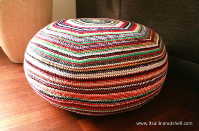 Colorful Striped Crochet Pouf
