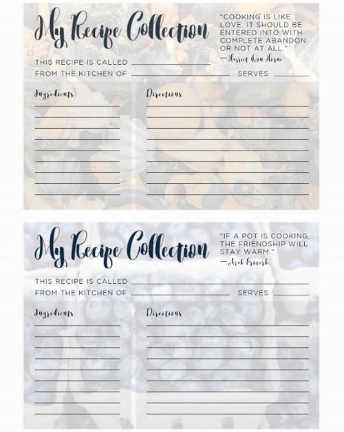 Printable Recipe Cards for Summer