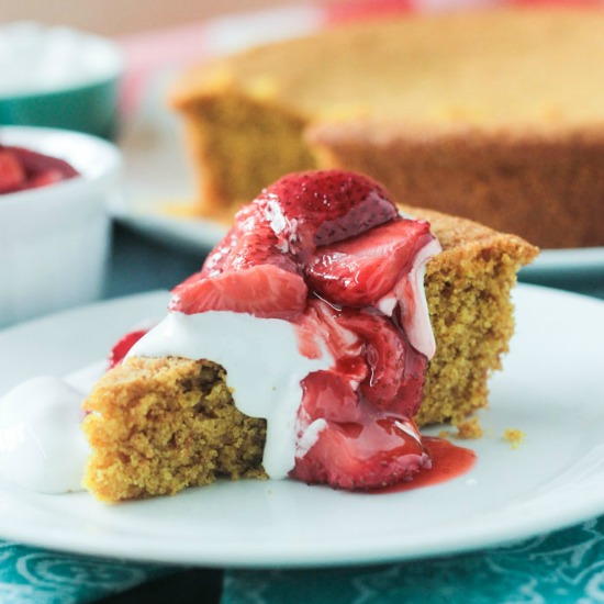 Vanilla Corn Cake w Roasted Strawberries