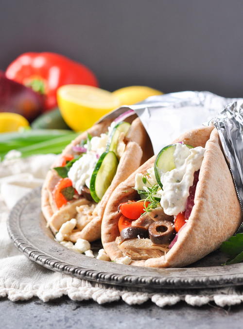 Slow Cooker Greek Chicken Gyros