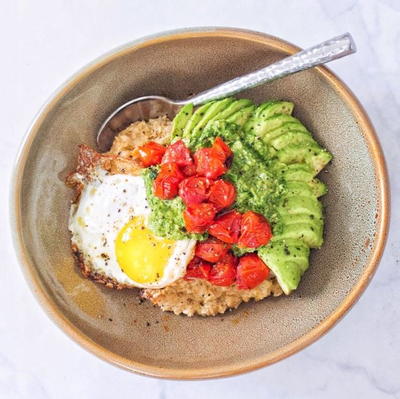 Savory Oatmeal with Pesto, Tomatoes, and Egg