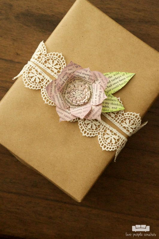 Book Page Flower Gift Topper | AllFreeHolidayCrafts.com