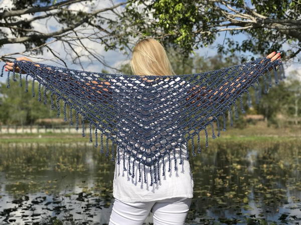 Tender Celeste Crochet Shawl with Boho Fringe