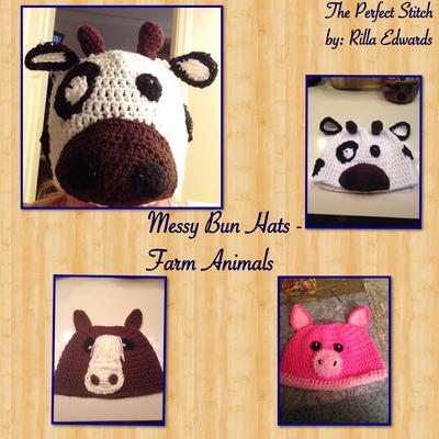 Messy Bun Hats - Farm Animals