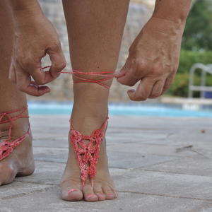 Fine Coral Beaded Barefoot Sandals 