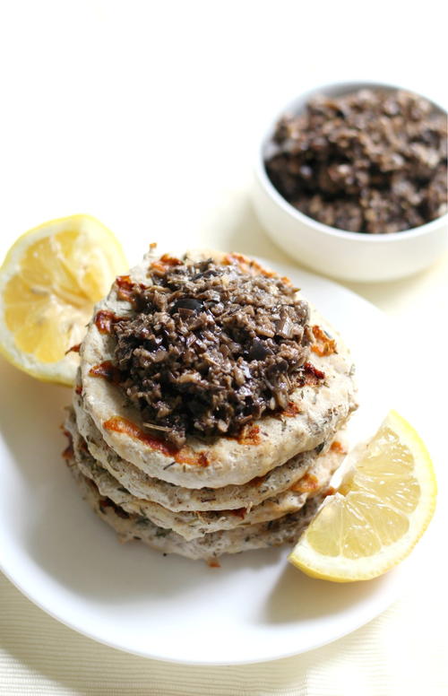 Grilled Chicken Burgers with Black Olive Tapenade
