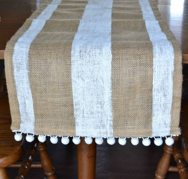 Burlap Table Runner with Pom Poms