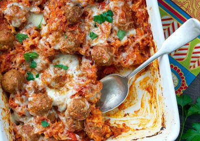 Dump and Go Italian Meatball and Rice Casserole