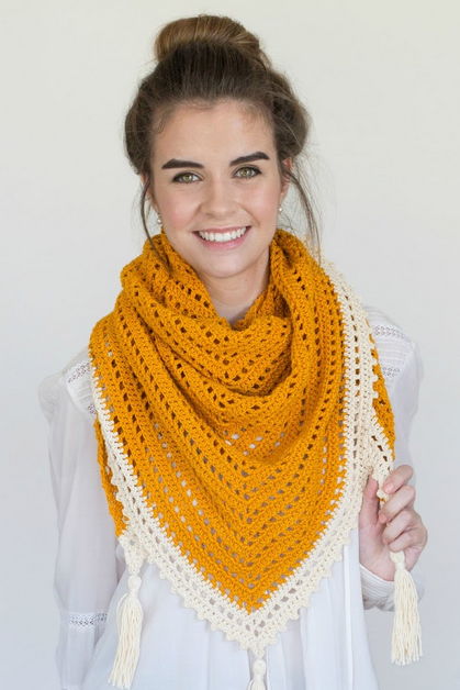 Crochet Boho Triangle Fringe Scarf 