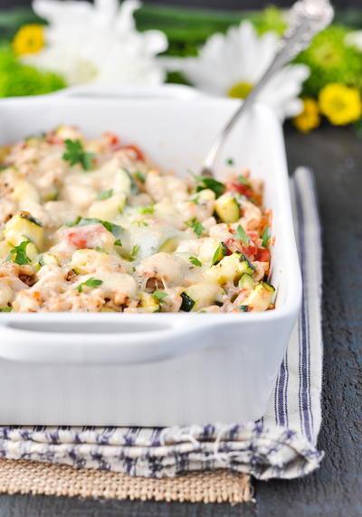 Cheesy Turkey, Tomato and Zucchini Casserole