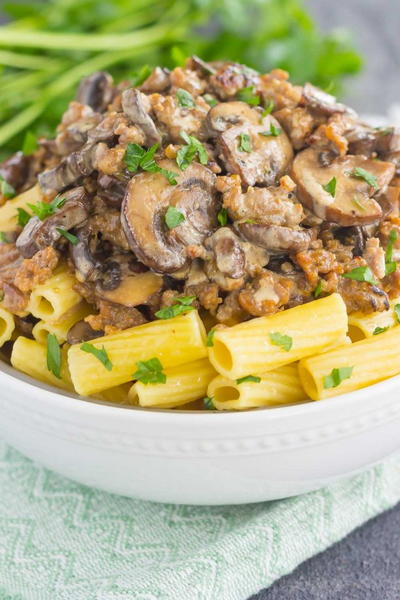 Creamy Sausage and Mushroom Rigatoni