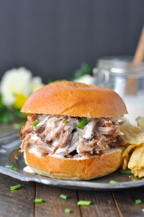 Slow Cooker Pulled Pork with Alabama White Barbecue Sauce