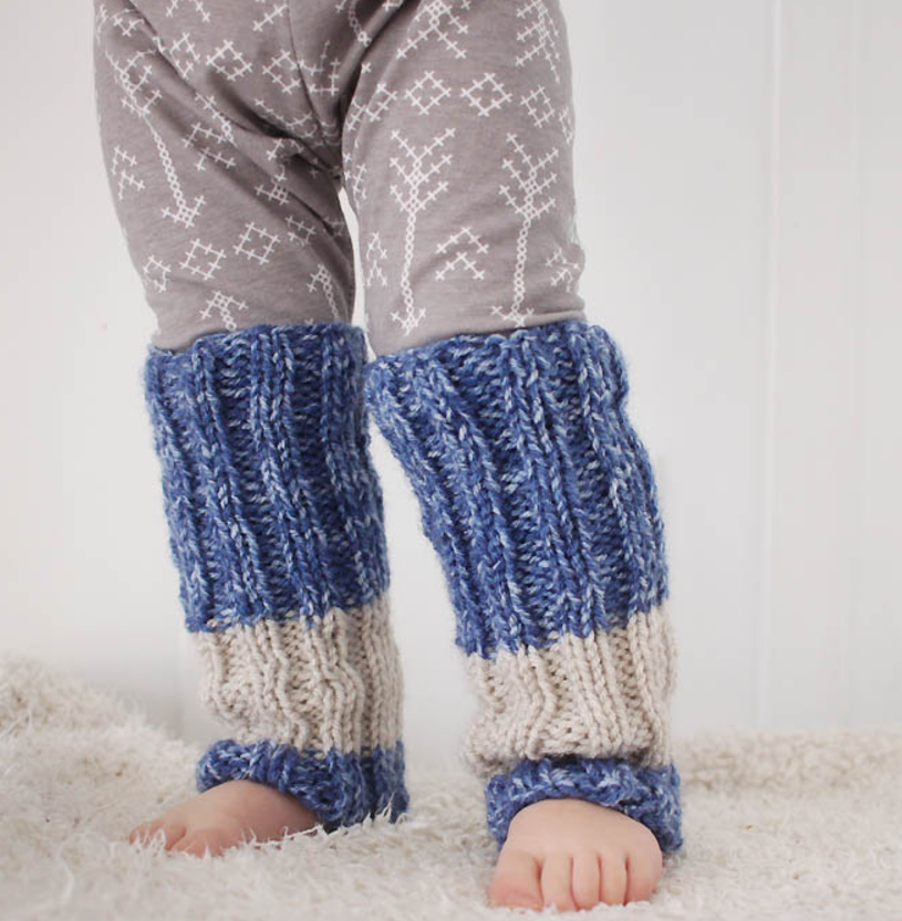 blue colored toddler cuffs hand knitted from pattern-forming wool approx 1-3 years toddler legwarmer