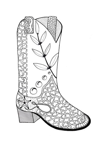 Cowboy Boot Adult Coloring Page