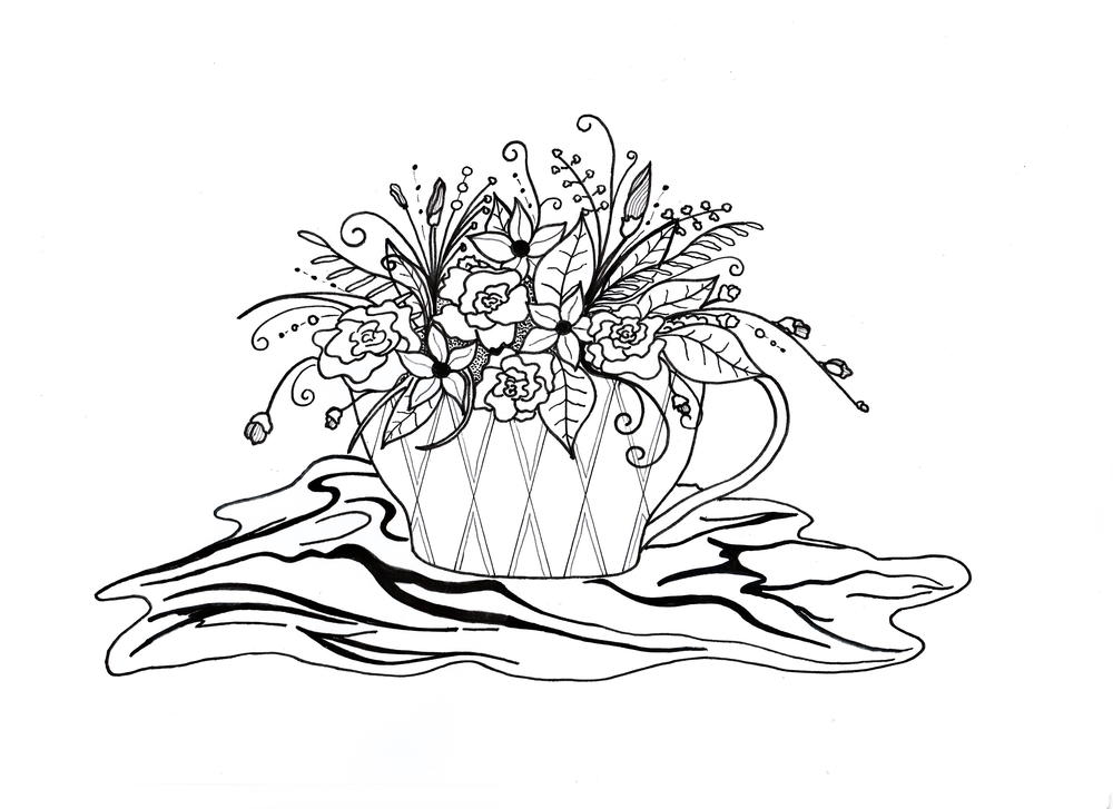 Summer in a Teacup Adult Coloring Page | FaveCrafts.com