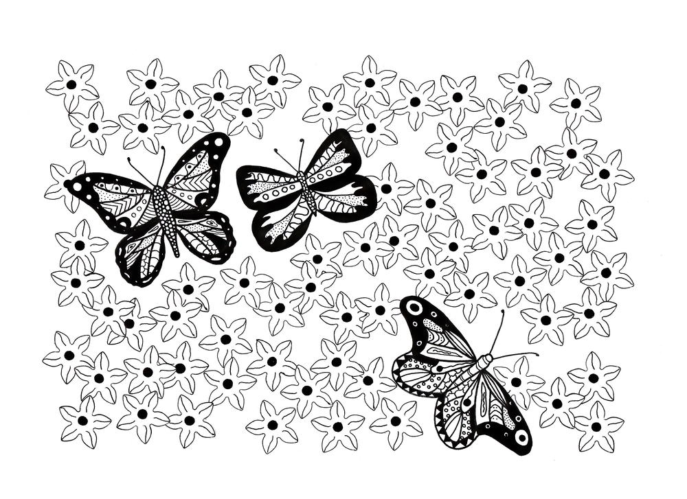 Butterfly Garden Adult Coloring Page | FaveCrafts.com