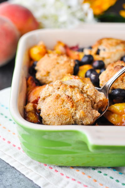 Healthy Blueberry Peach Cobbler