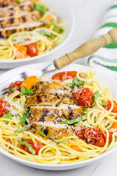 Grilled Balsamic Chicken with Burst Tomatoes