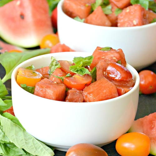 Watermelon Tomato Basil Salad