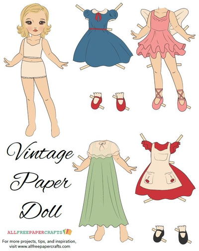 A Cute Little Printable Paper Doll with Retro Paper Doll Clothes