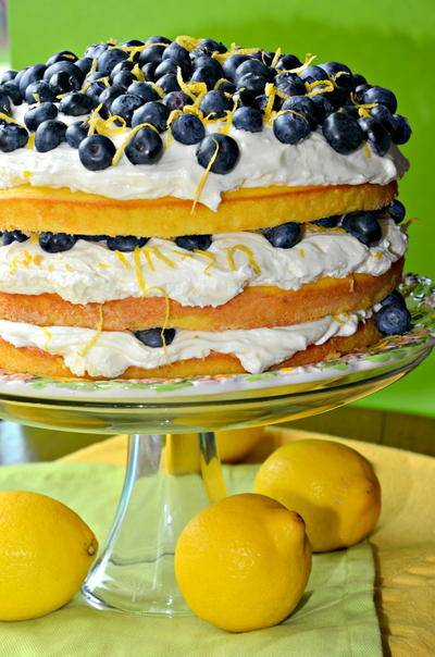 Lofty Layered Lemon Blueberry Cake