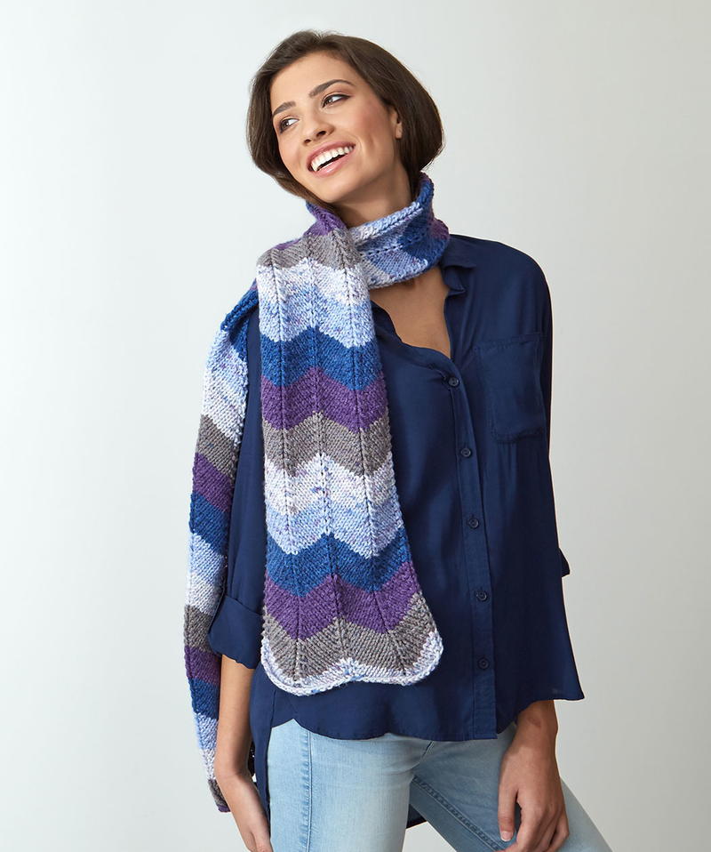 Chevron Woven Winter Scarf in Navy
