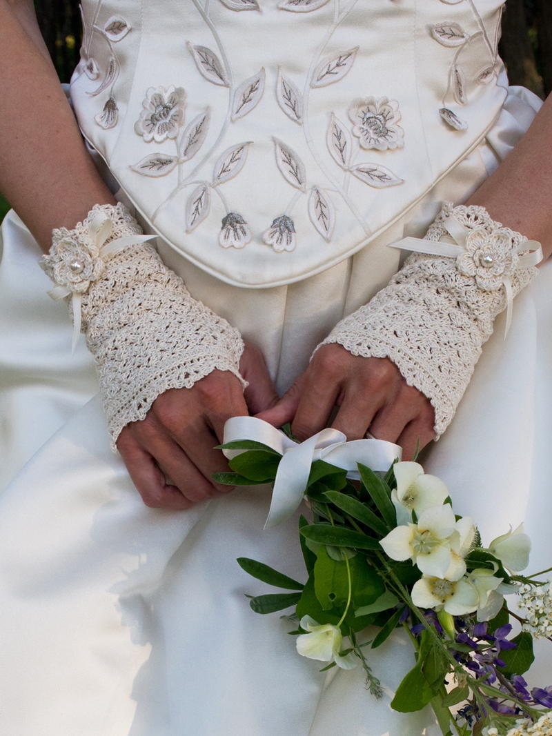 Wrapped in Lace Fingerless Bridal Gloves | AllFreeCrochet.com