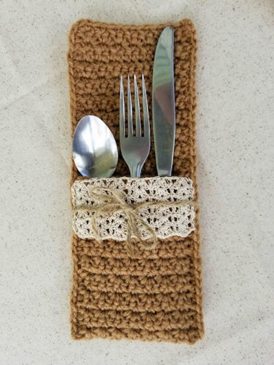 Faux Burlap and Lace Silverware Pocket