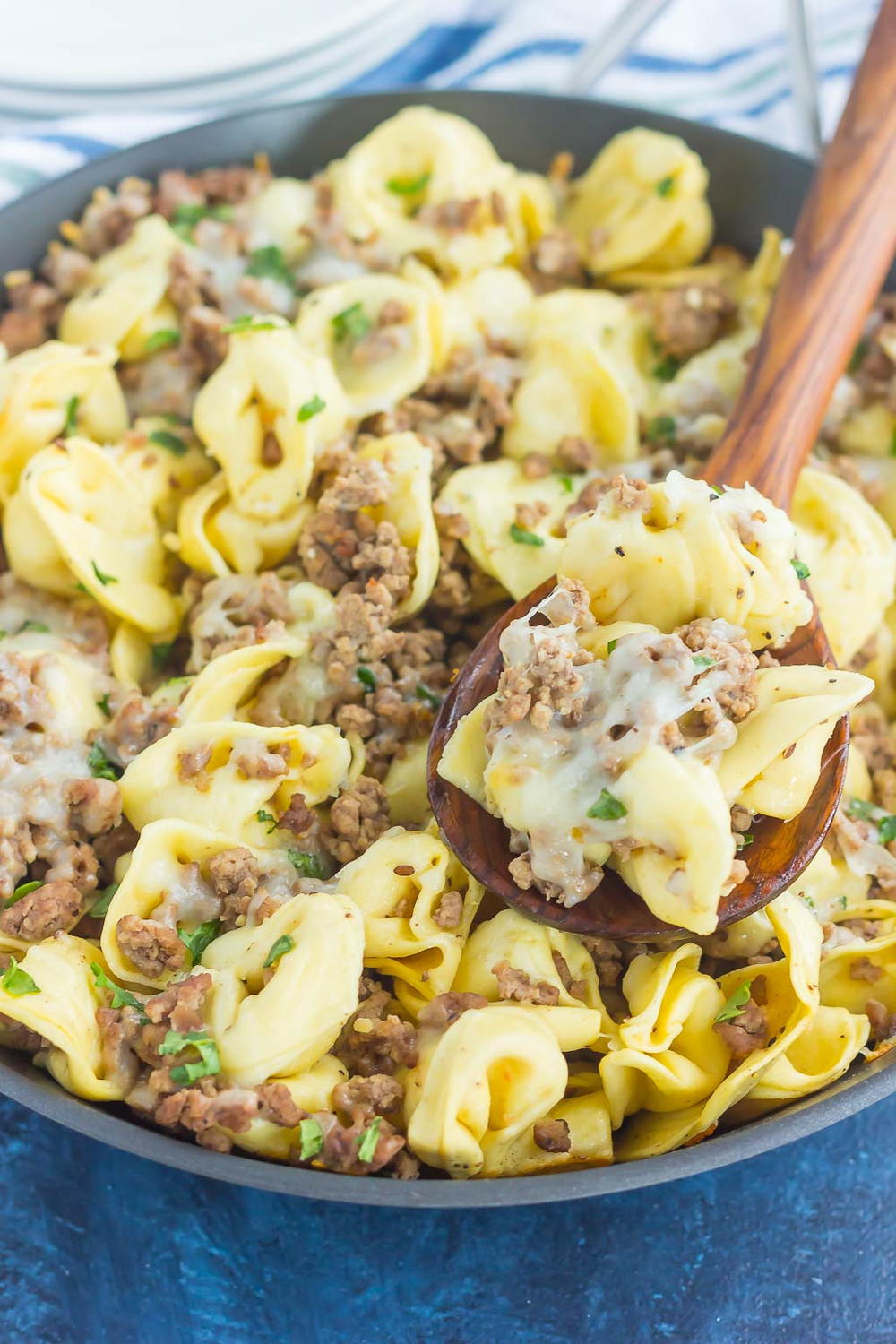 Cheesy Beef Tortellini Skillet | FaveSouthernRecipes.com