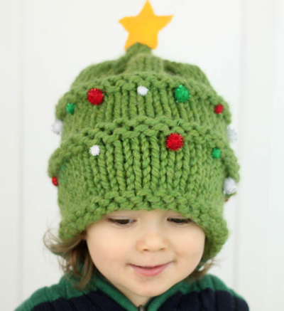 Knitted Christmas Tree Baby Hat Pattern