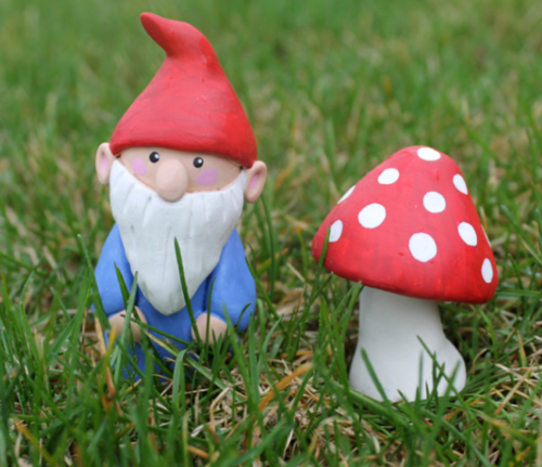 Clay Mushroom and Garden Gnome Accents