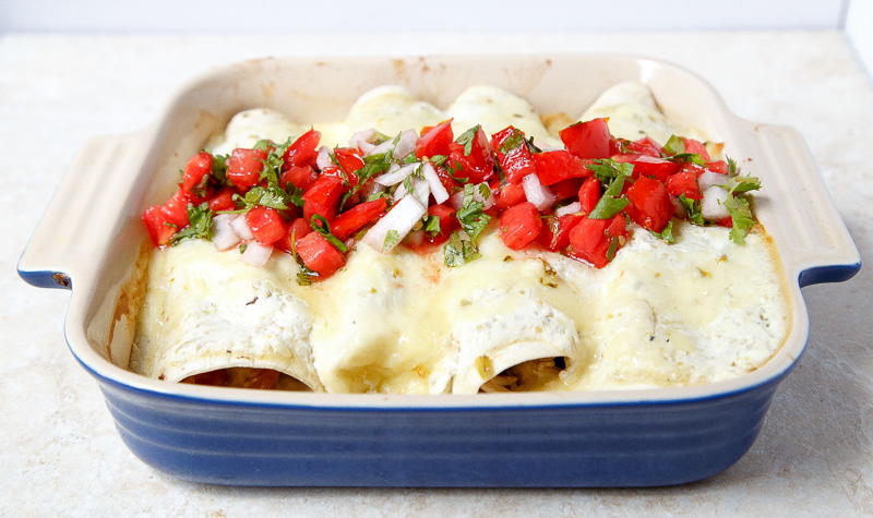 Green Chile Chicken Enchiladas for Two | AllFreeCasseroleRecipes.com