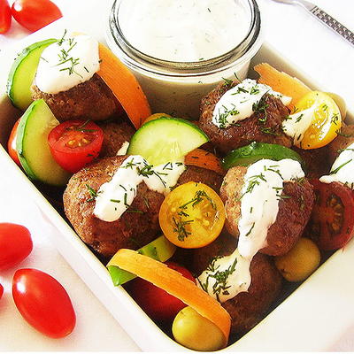 Meatball and Vegetable Salad with Sour Cream and Dill Dressing