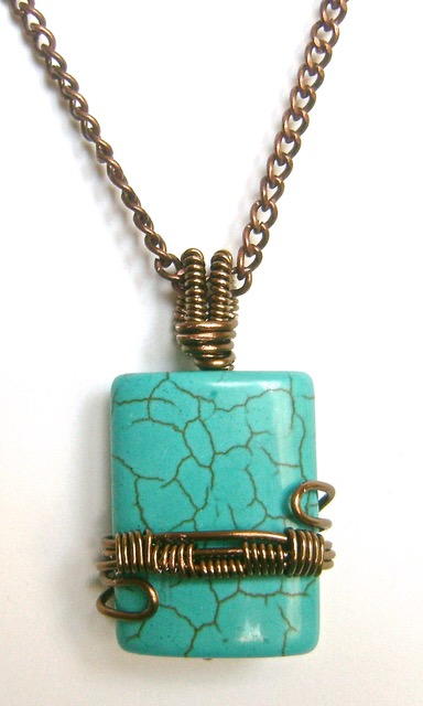 Brass Wire Wrapped Turquoise Pendant