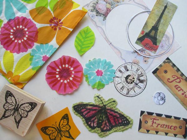 Examples of cut out images used for decoupage projects on glass and other non-porous surfaces. 