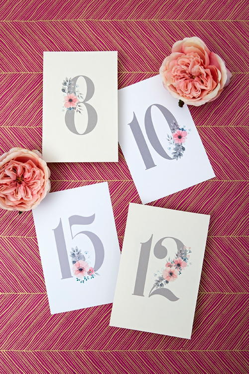 Printable Floral Table Numbers | AllFreeDIYWeddings.com