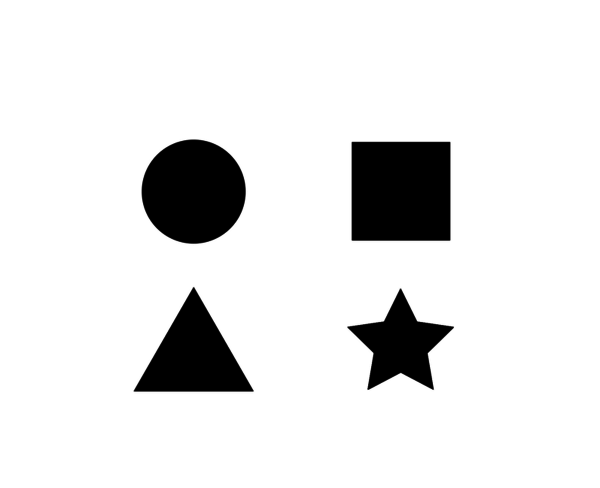 Example of dots, squares, triangles, and other shape symbols from a sewing pattern.
