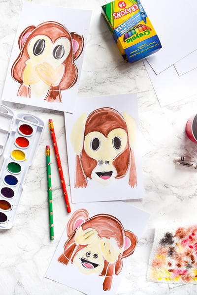 Watercolor Emoji Monkeys