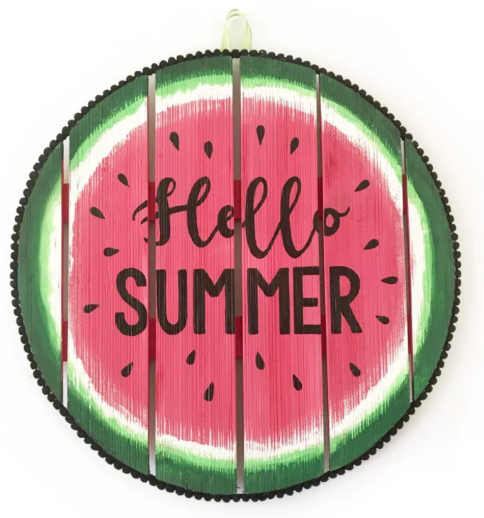 Hello Summer Watermelon Wood Sign | AllFreeHolidayCrafts.com
