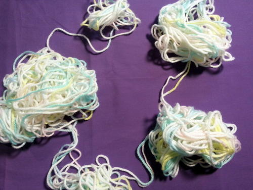 A tangled bundle of colorful yarn for knitting or crocheting on Craiyon