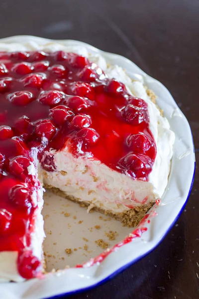 No Bake Cherry Cheesecake Fluff Pie