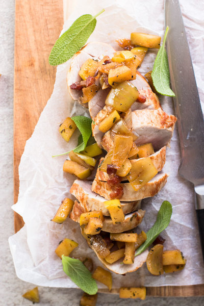 Oven Roasted Pork Tenderloin with Apples and Bacon