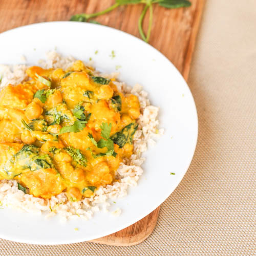 Vegan Sweet Potato, Spinach, Chickpea Yellow Curry