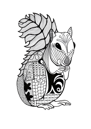 Intricate Squirrel Adult Coloring Page