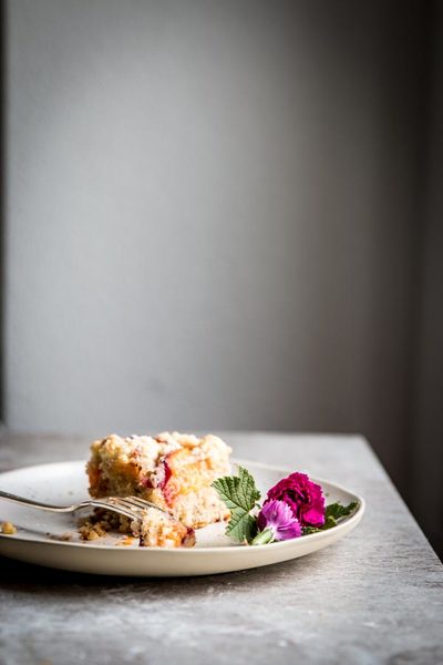 Spiced Stone Fruit Streusel Coffee Cake with Almonds