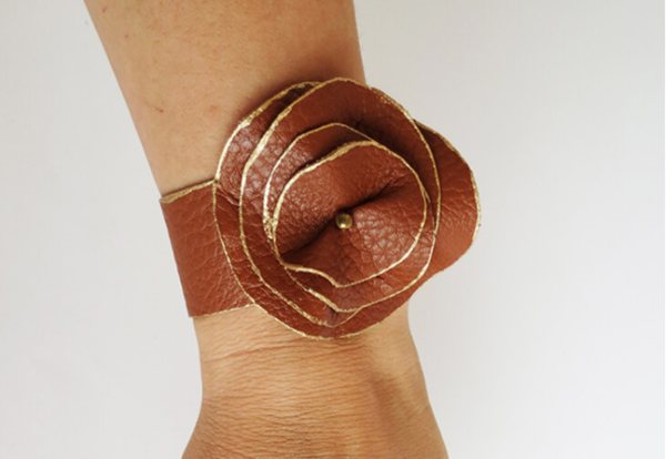 Brown Leather Flower Cuff