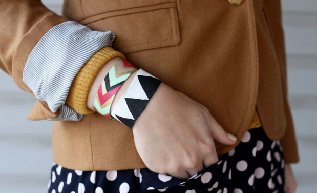 Painted Chevron Leather Bracelet