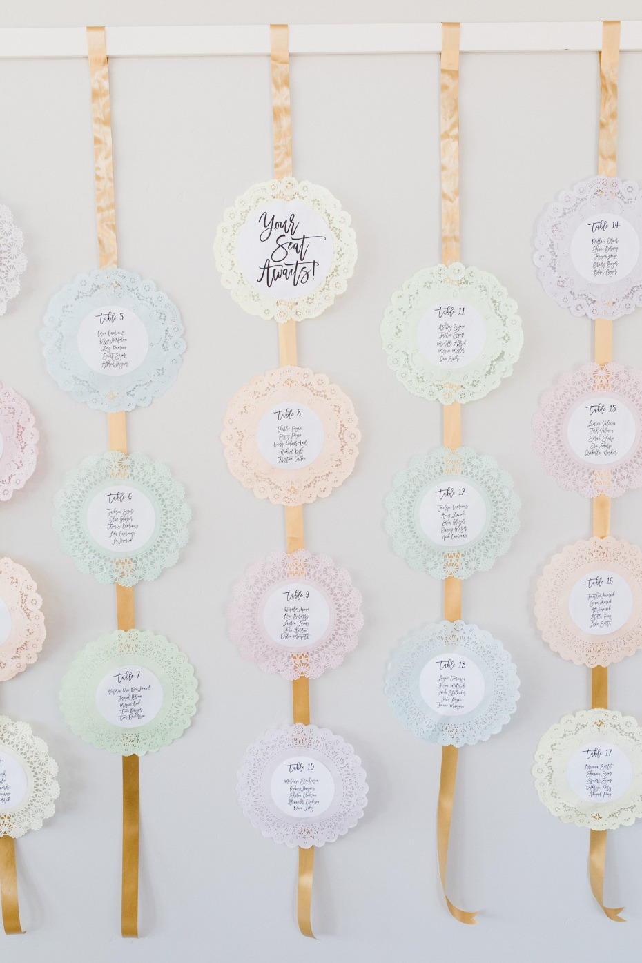 Lacy Doily Wedding Seating Chart | AllFreeDIYWeddings.com