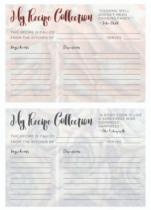 Printable Recipe Cards for Winter