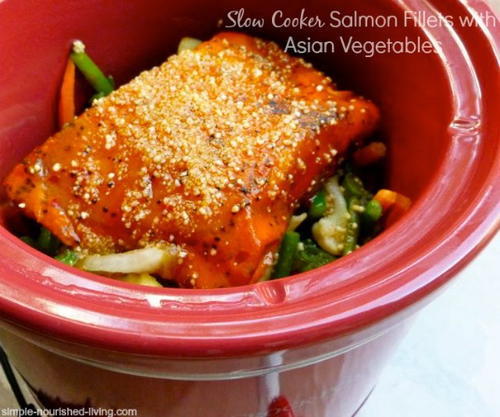 Slow Cooker Salmon Fillets with Asian Style Vegetables